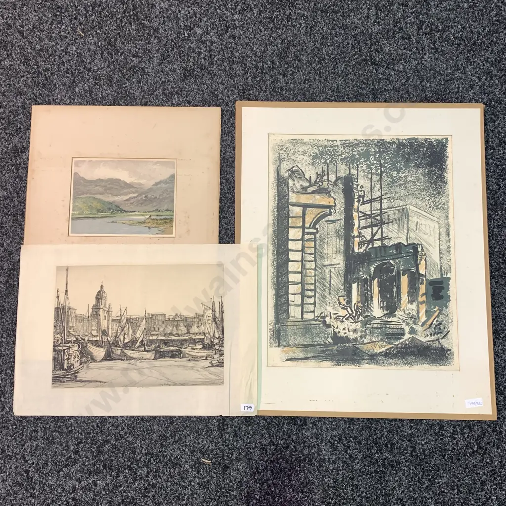 Artworks: Lithograph by Henry Rushbury (UK 1889-1968), With Signed Watercolour and Original City Scape by AL Wong Image 1++