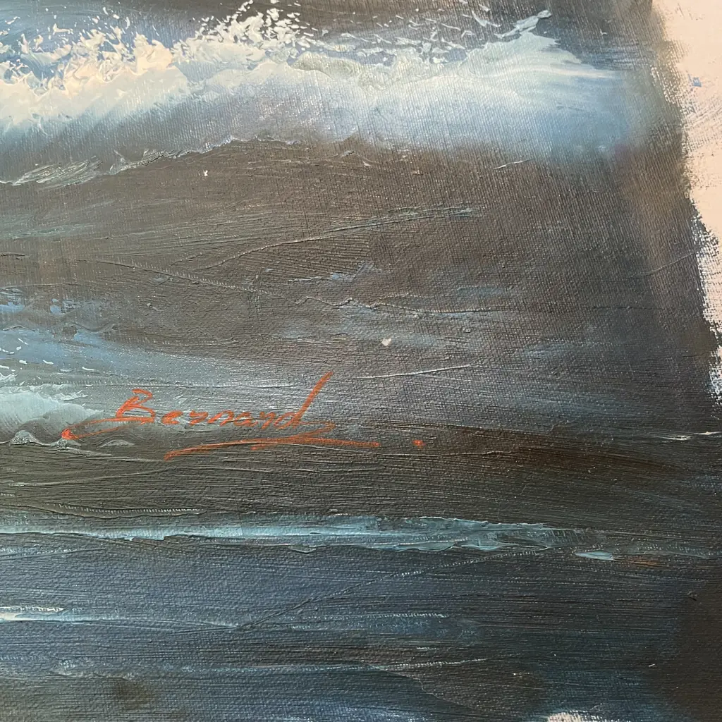 Large Original Oil on Canvas signed Bernard. Sea/Waves Scene.98 x 67cm Image 1++