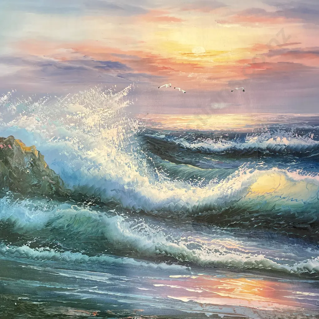 Large Original Oil on Canvas signed Bernard. Sea/Waves Scene.98 x 67cm Image 1++