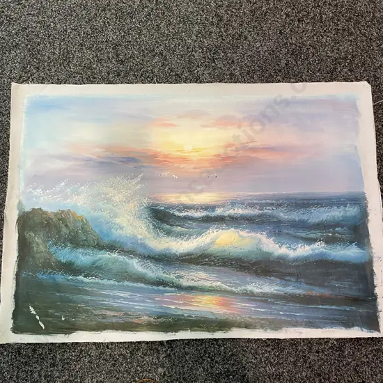 Large Original Oil on Canvas signed Bernard. Sea/Waves Scene.98 x 67cm
