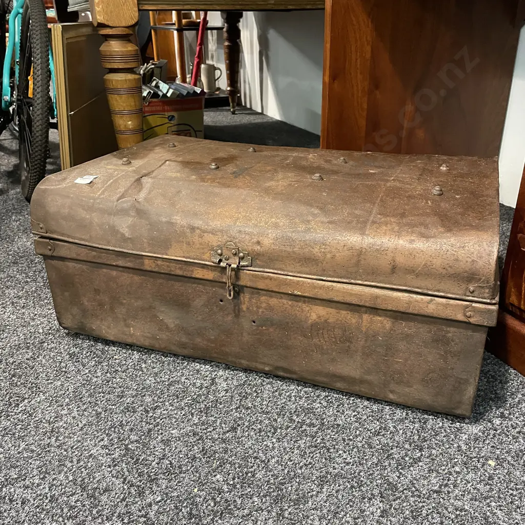 Large Antique Metal Trunk. 76 x 51cm  H34 Image 1++