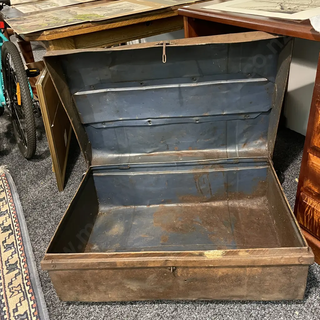 Large Antique Metal Trunk. 76 x 51cm  H34 Image 1++