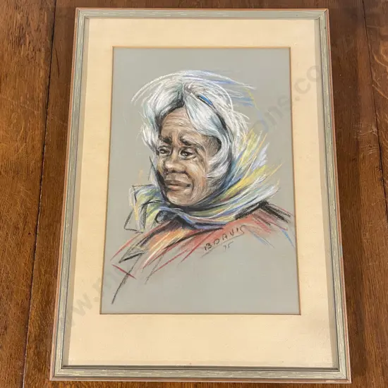 Framed Original Artwork of "Maori Lady". Pastel. Signed B Davis '75. 40 x 56cm