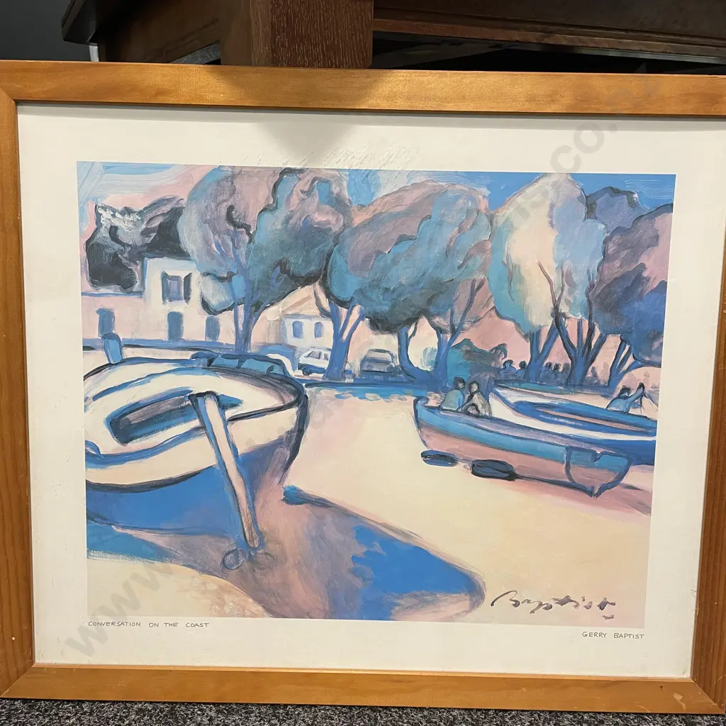 Framed Gerry Baptist print Titled 'Conversation on the Coast' 67 x 56cm Image 1++
