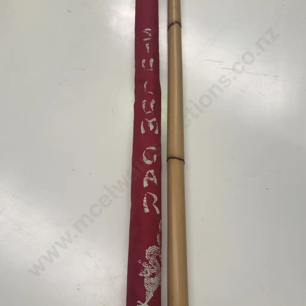 Bamboo Asian Marshall Arts Staff in Red Bag with Sui Lum Gar printed on Side. L1550cm Image 1++