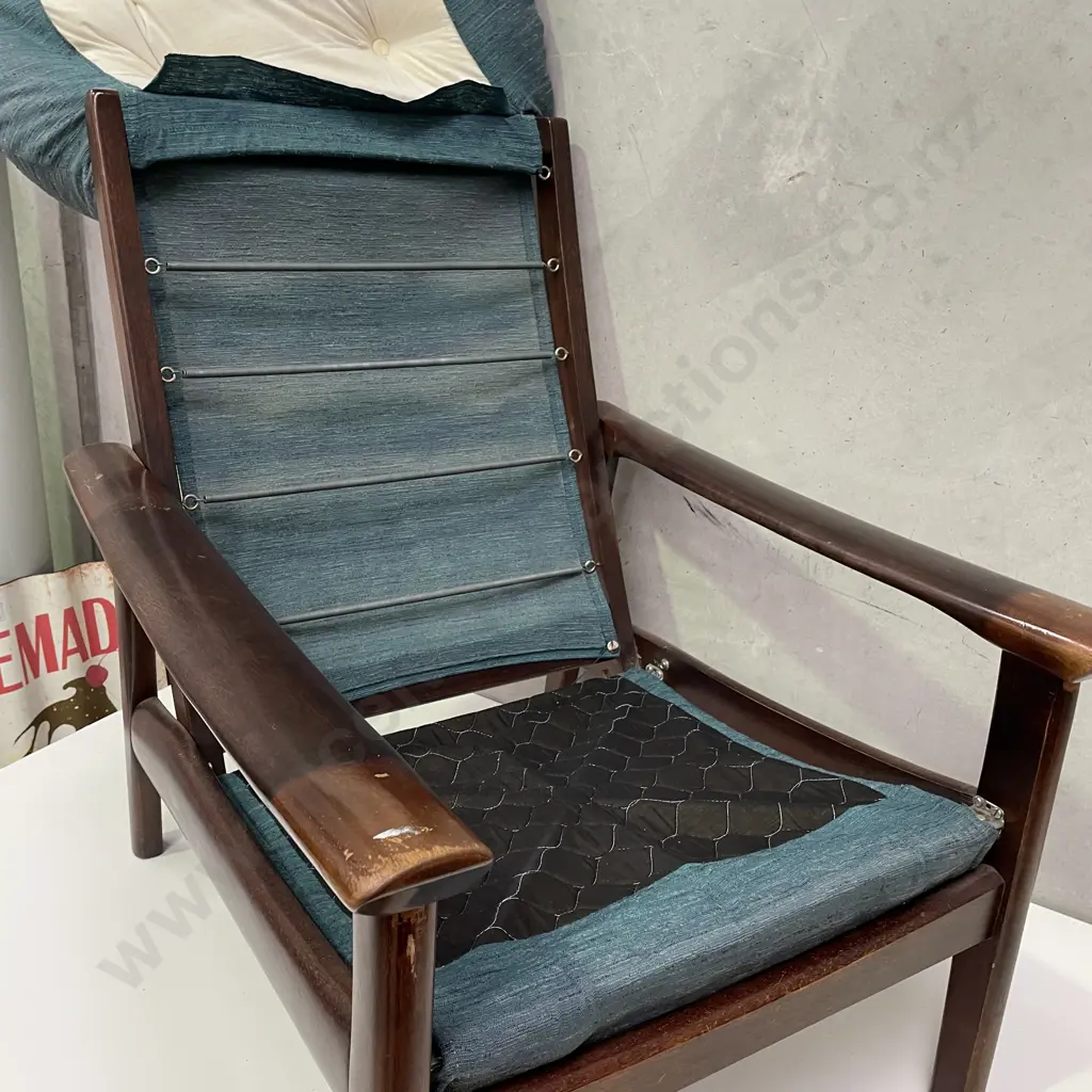 Mid Century Tessa Armchair. Button back teal/green fabric. Spring Base and Back. Struturally very sound. Image 1++