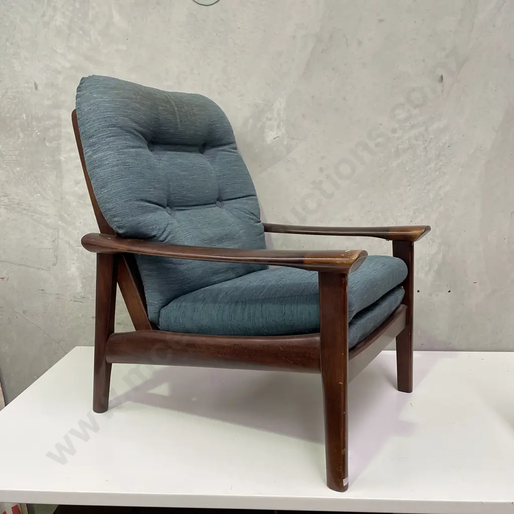 Mid Century Tessa Armchair. Button back teal/green fabric. Spring Base and Back. Struturally very sound. Image 1++