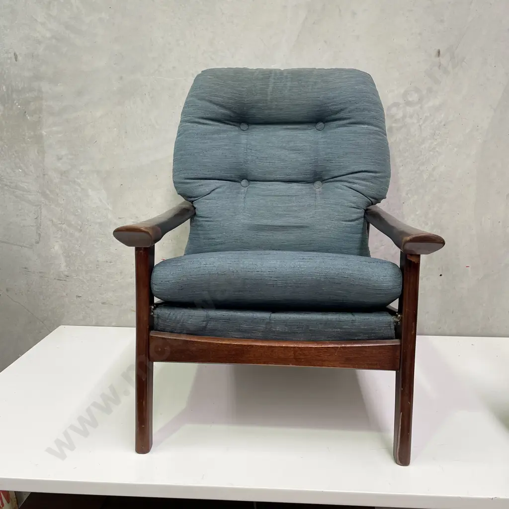 Mid Century Tessa Armchair. Button back teal/green fabric. Spring Base and Back. Struturally very sound. Image 1++