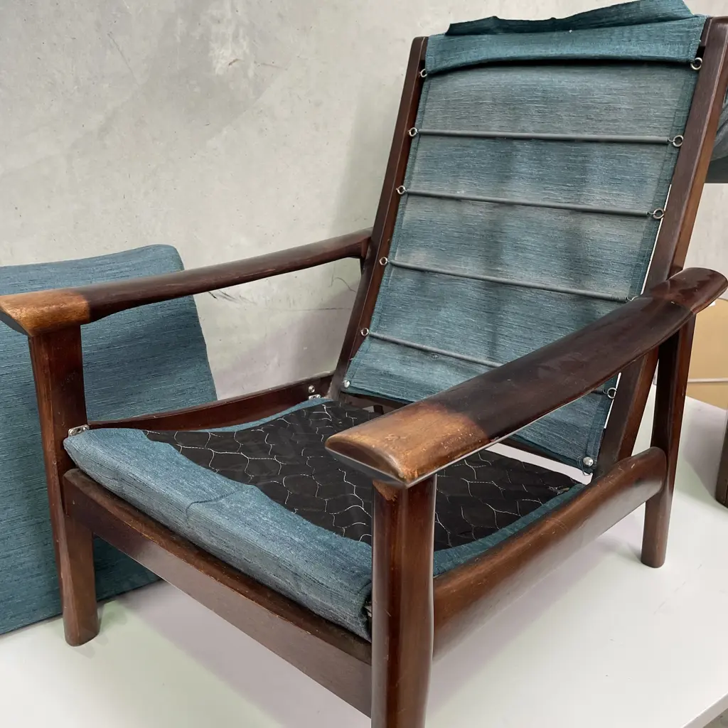 Mid Century Tessa Armchair. Button back teal/green fabric. Spring Base and Back. Struturally very sound. Image 1++