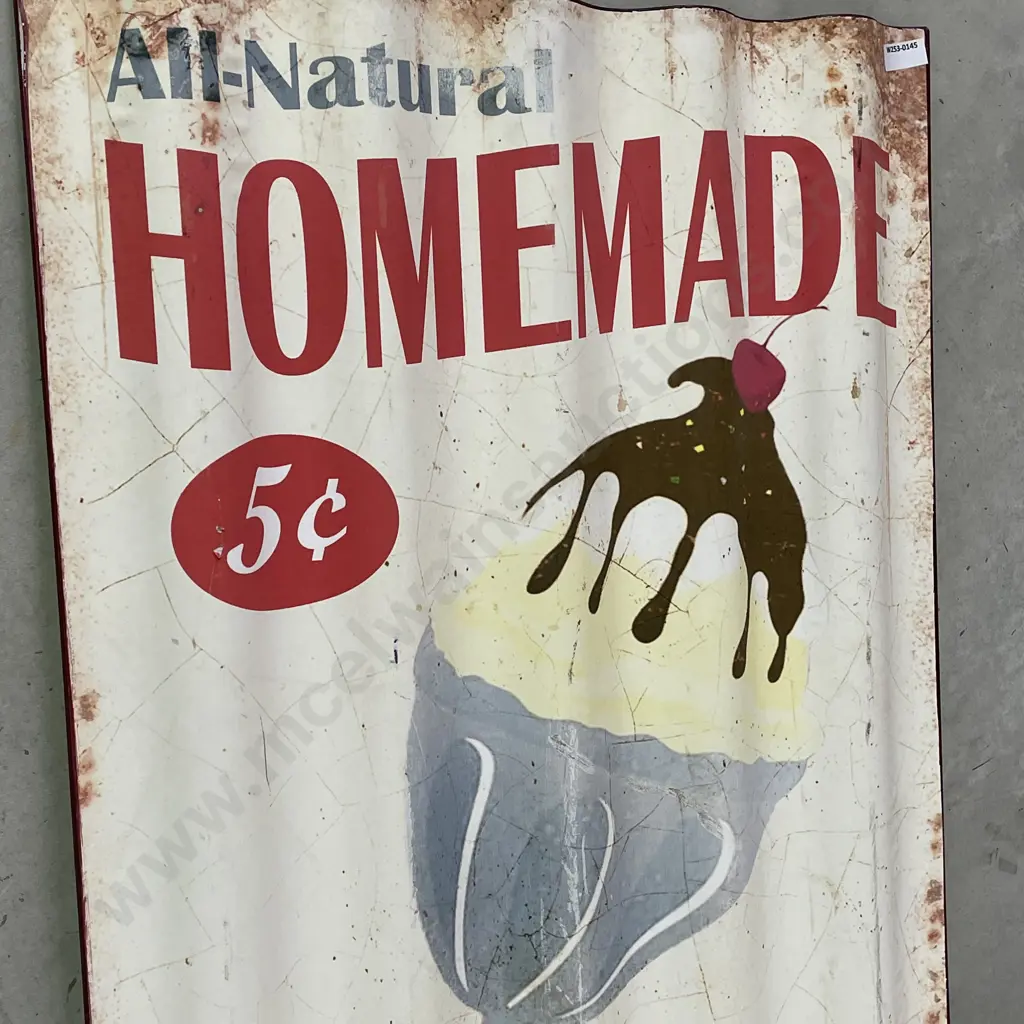 Vintage Corrugated Iron "All Natural Homemade Icecream" Advertising Sign. 82 x 52 Image 1++