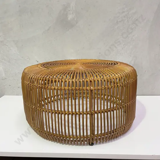 Modernist Mid Century Style Round Coffee Table. Circular detailed hand woven Rattan. Dia82 H43cm