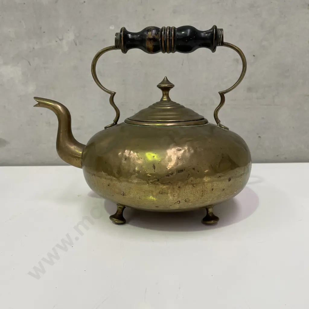 Vintage Brass Teapot with wooden handle and 4 feet Image 1++