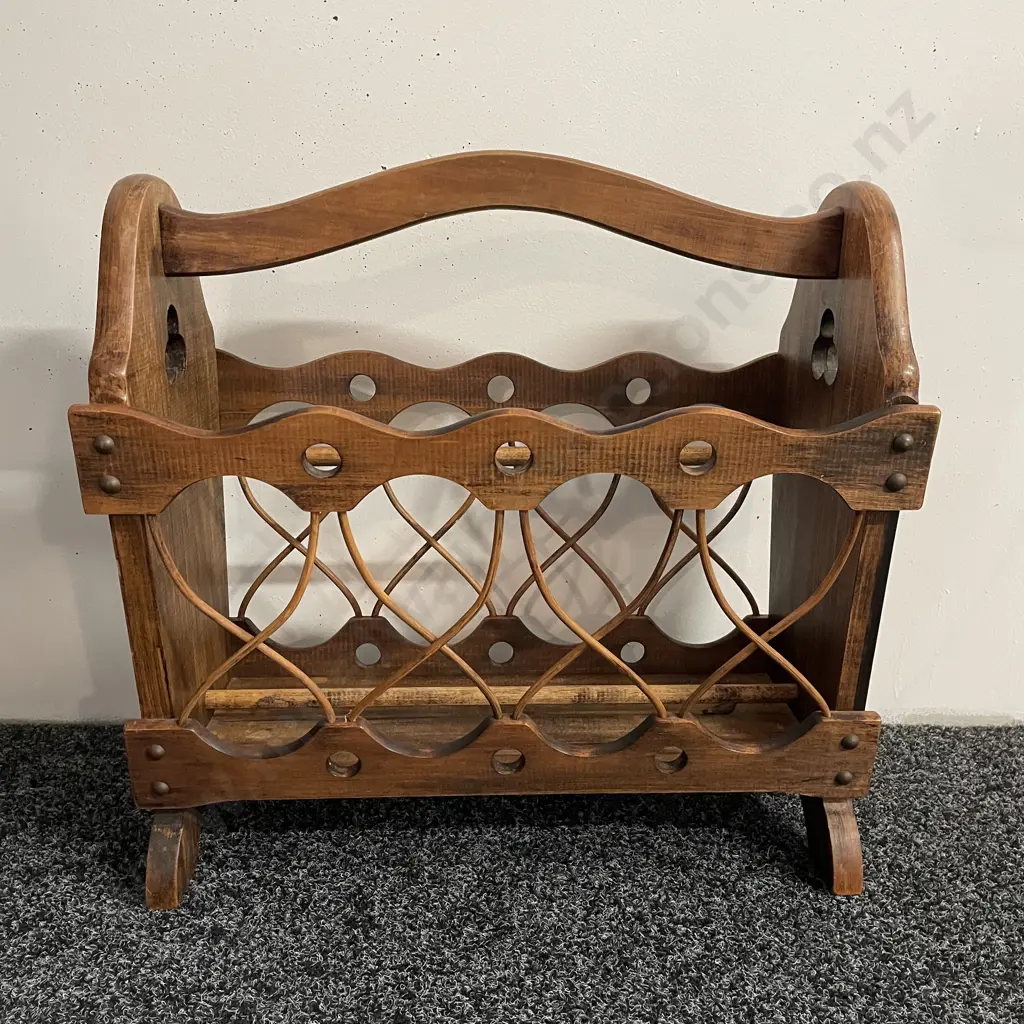 Vintage Retro Wooden and Cane Magazine Rack Image 1++