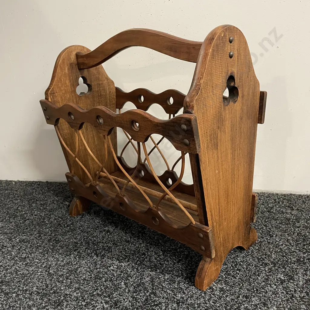 Vintage Retro Wooden and Cane Magazine Rack Image 1++