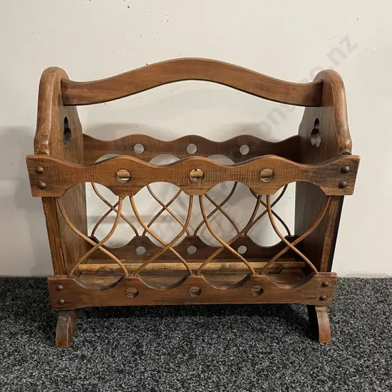 Vintage Retro Wooden and Cane Magazine Rack