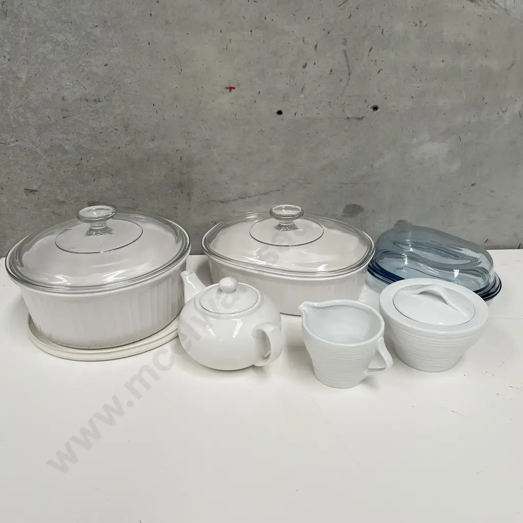Assorted Corning Ware with white ceramic teaware Image 1++
