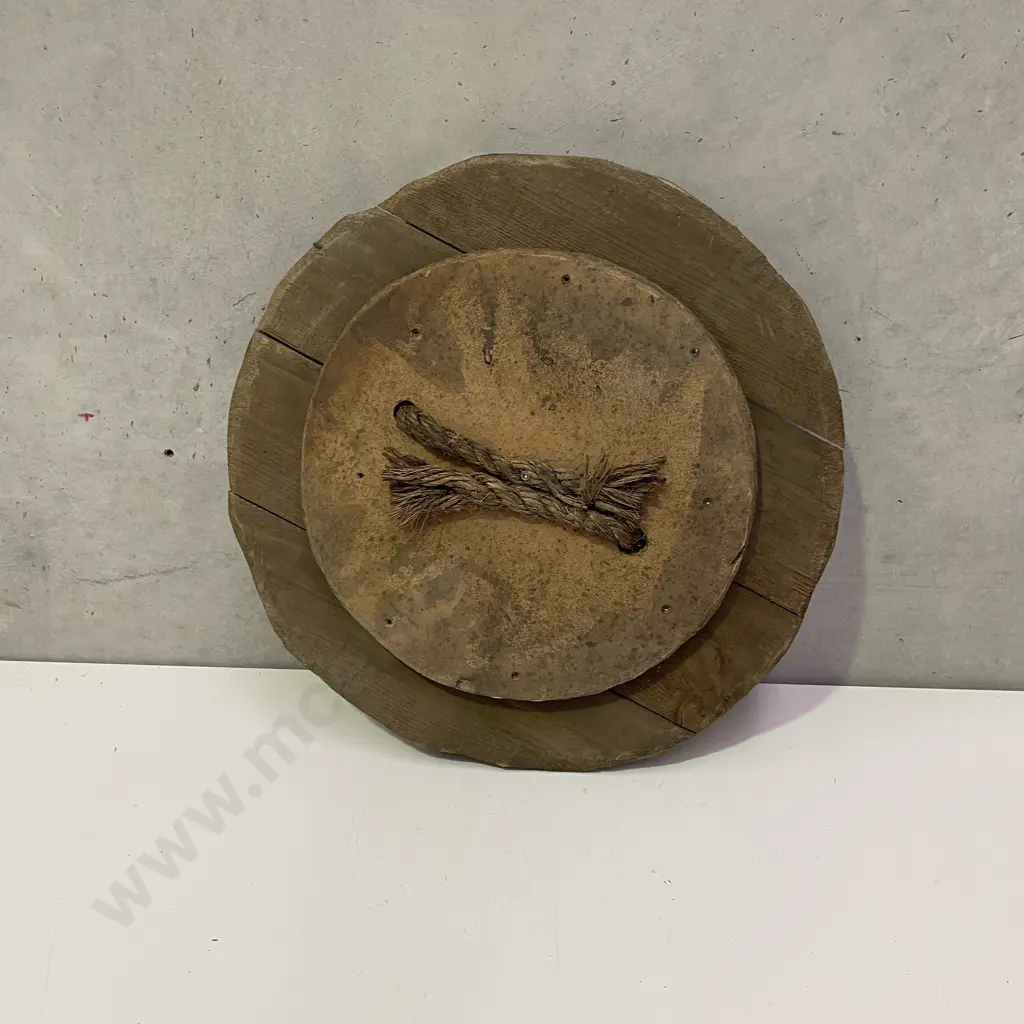 Large Vintage Solid Wood Barrell Lid with Rope handle. Dia50cm Image 1++