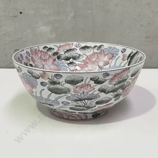 Extra large Asian Lotus Water Lily Bowl. Incised and handpainted. H16cm Dia36cm