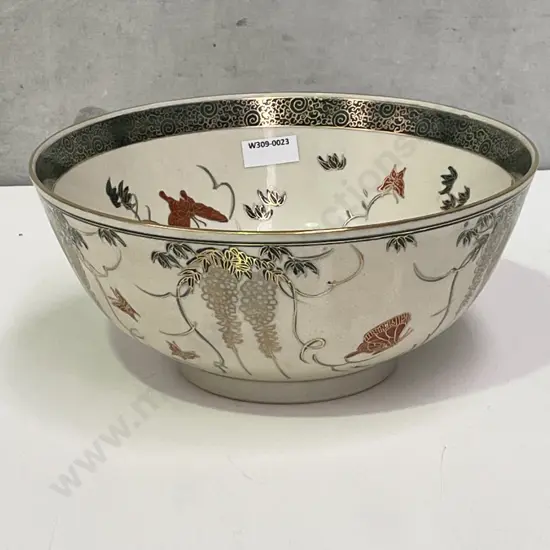Large Chinese Bowl. Heavily decorated with hand painted and gilded interior/exterior of flowers & butterflies. H12 Dia26