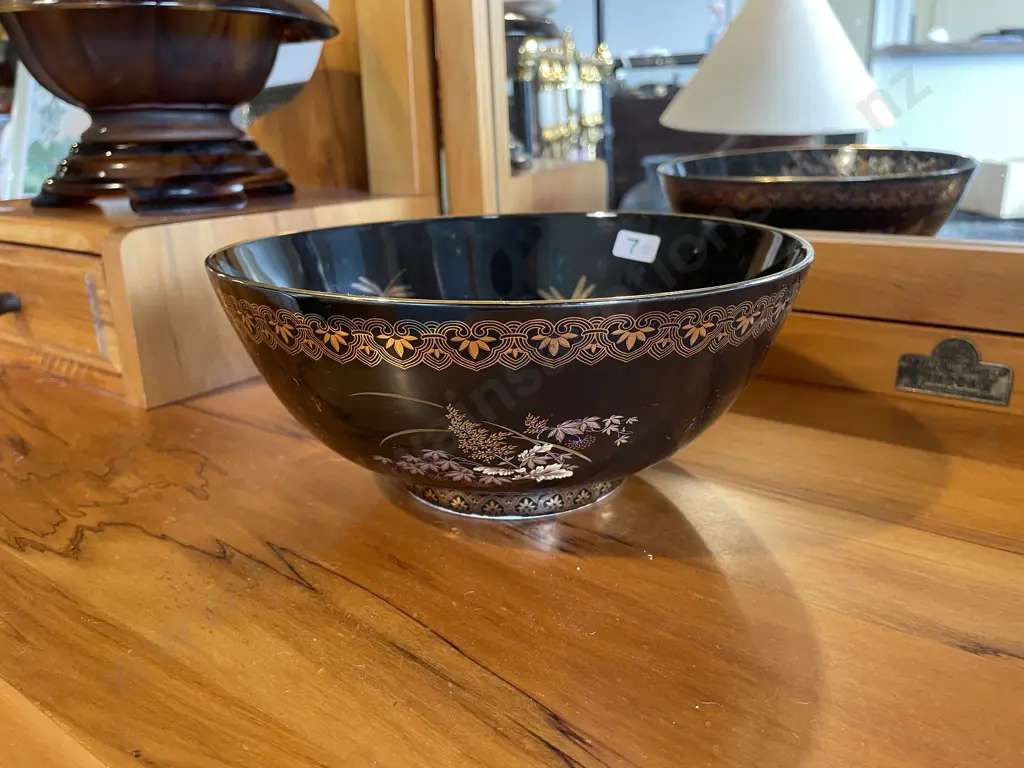 Decorative Asian Bowl with Gilded and Enamelled Floral and DragonFly Decoration. H10 Dia23cm Image 1++