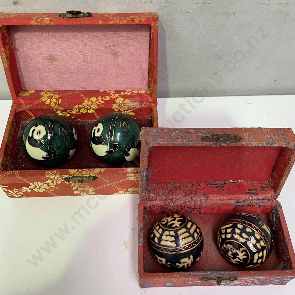 Two x boxed pairs of Chinese Cloisonne Balls Image 1++