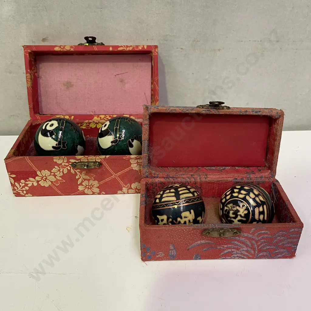Two x boxed pairs of Chinese Cloisonne Balls Image 1++