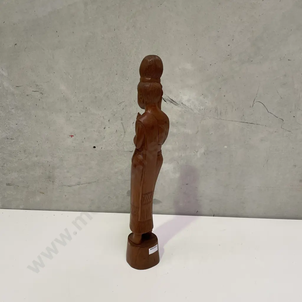 Tall Hand Carved Teak Figurine of Woman Praying H50cm Image 1++