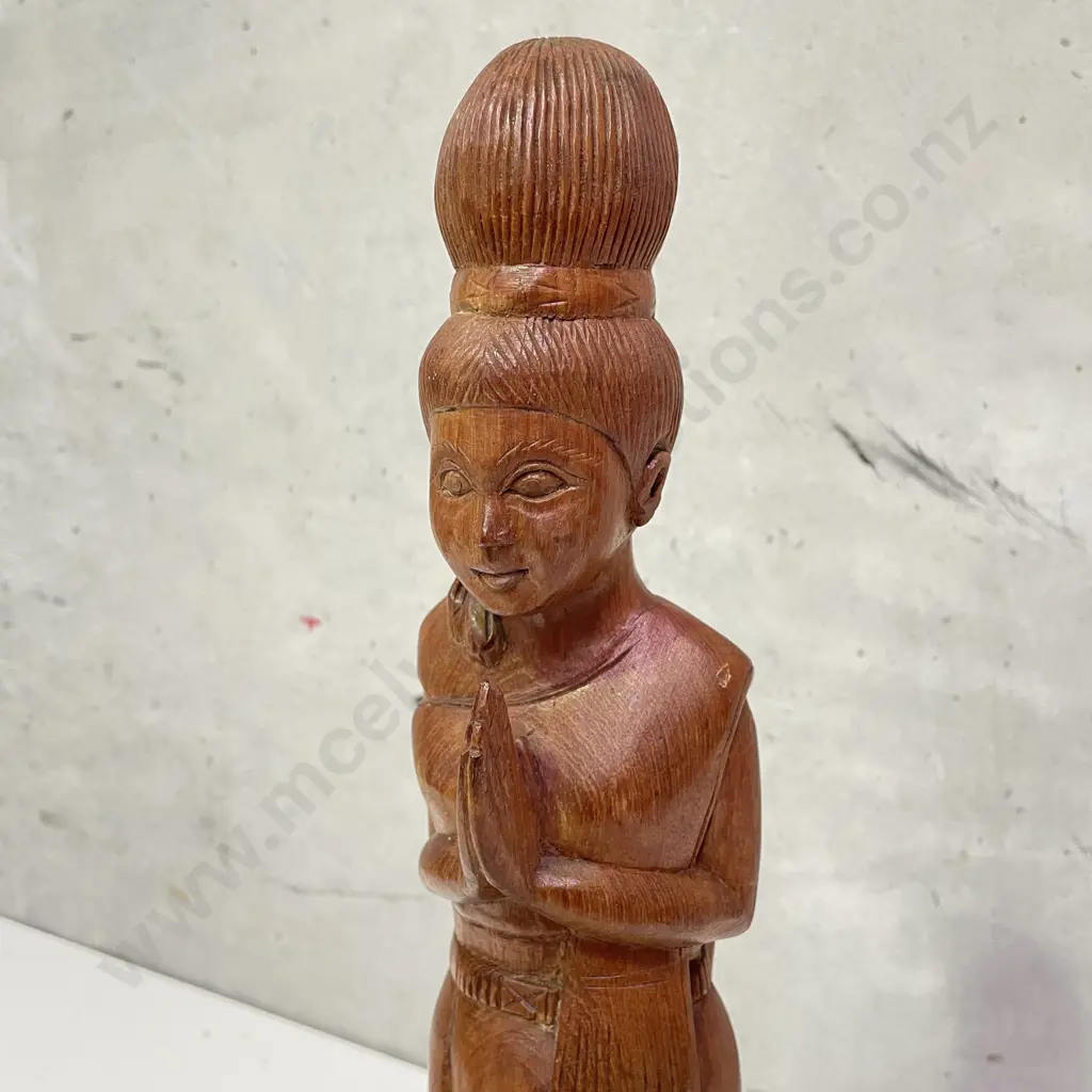 Tall Hand Carved Teak Figurine of Woman Praying H50cm Image 1++