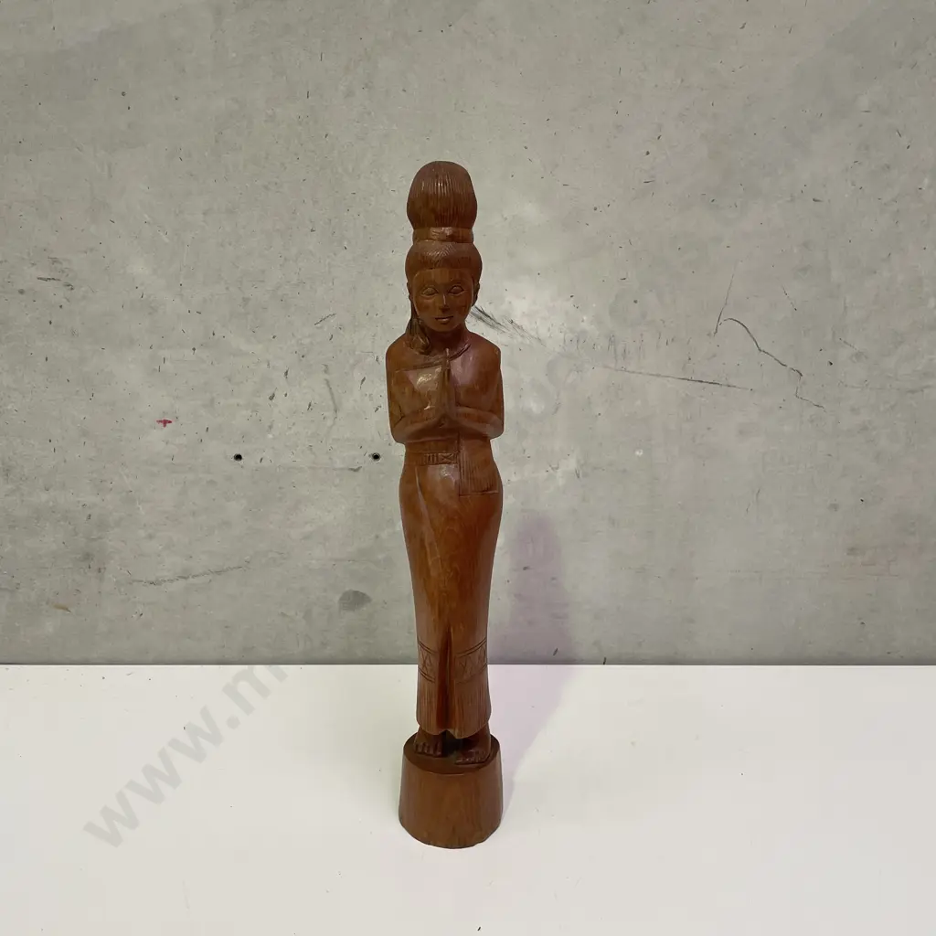 Tall Hand Carved Teak Figurine of Woman Praying H50cm Image 1++