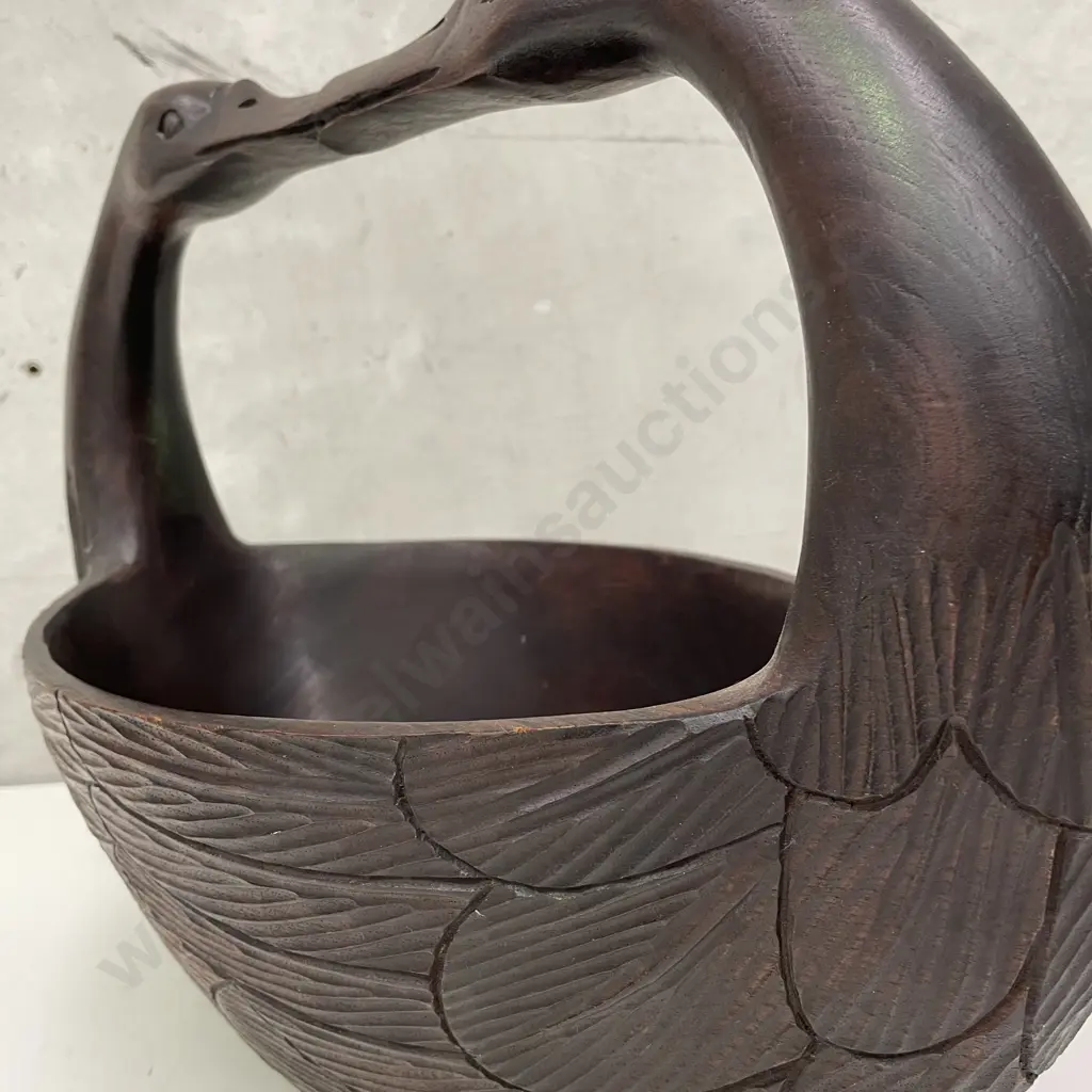 Vintage Philippines Kissing Ducks Wooden Salad Bowl, 30 x 42cm Image 1++