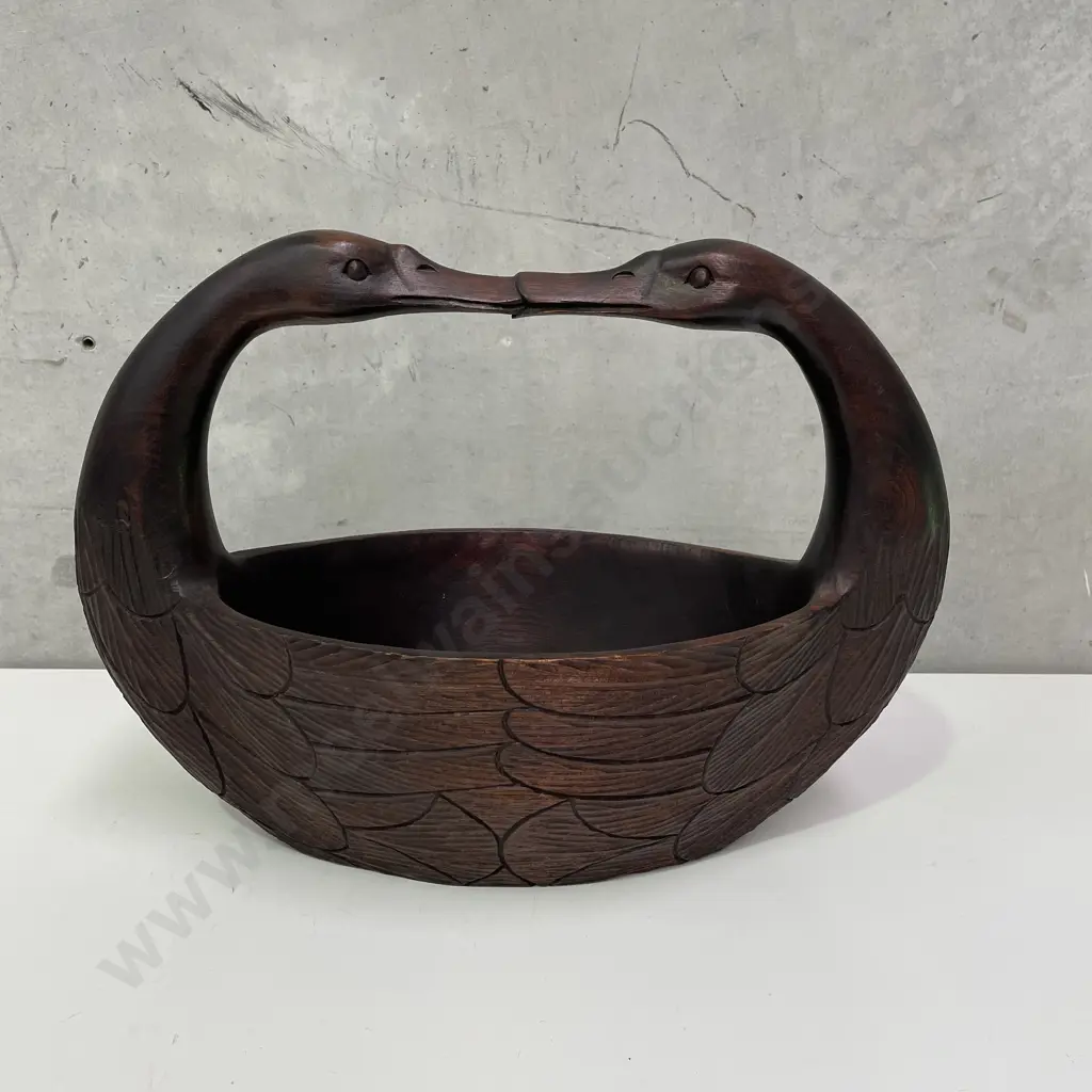 Vintage Philippines Kissing Ducks Wooden Salad Bowl, 30 x 42cm Image 1++