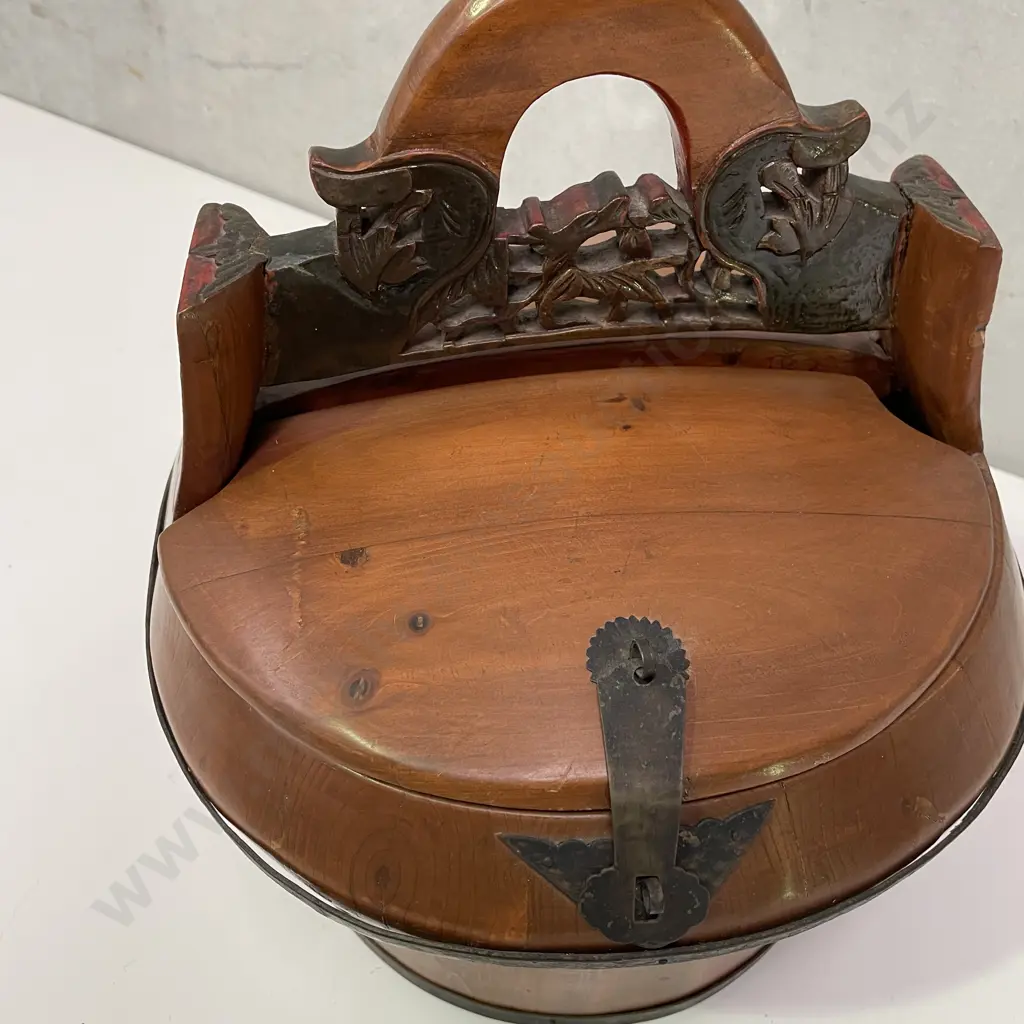 Vintage Chinese Wooden Food Carrier, 34 x 34cm Image 1++