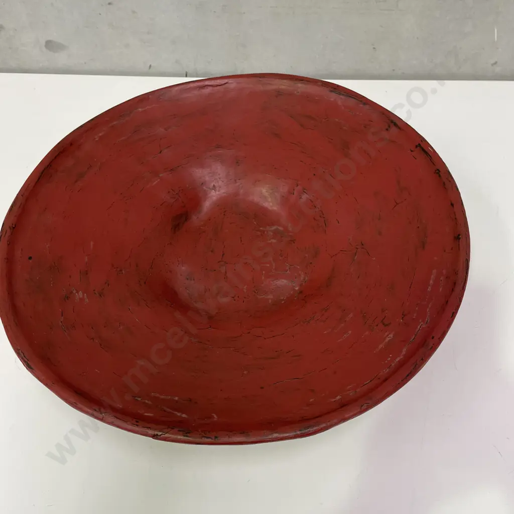 Vintage Red Chinese Footed Bowl, Dia47cm Image 1++