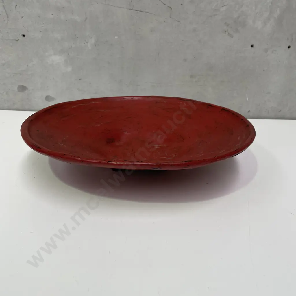 Vintage Red Chinese Footed Bowl, Dia47cm Image 1++