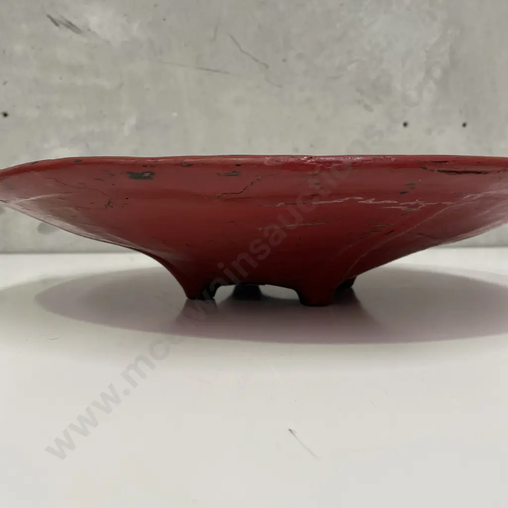 Vintage Red Chinese Footed Bowl, Dia47cm Image 1++