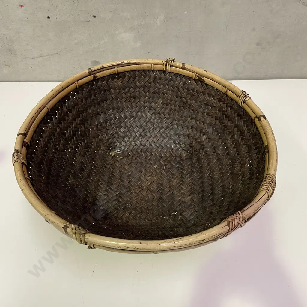 Vintage Large Woven Rice Carrier D53cm H22cm Image 1++