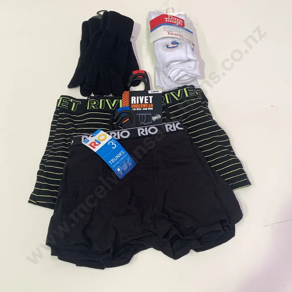 New Clothes - 6 pairs Large Boxer Shorts, 3 Pairs Darn Tough Socks size 6-10 and 2 pairs black gloves Image 1++
