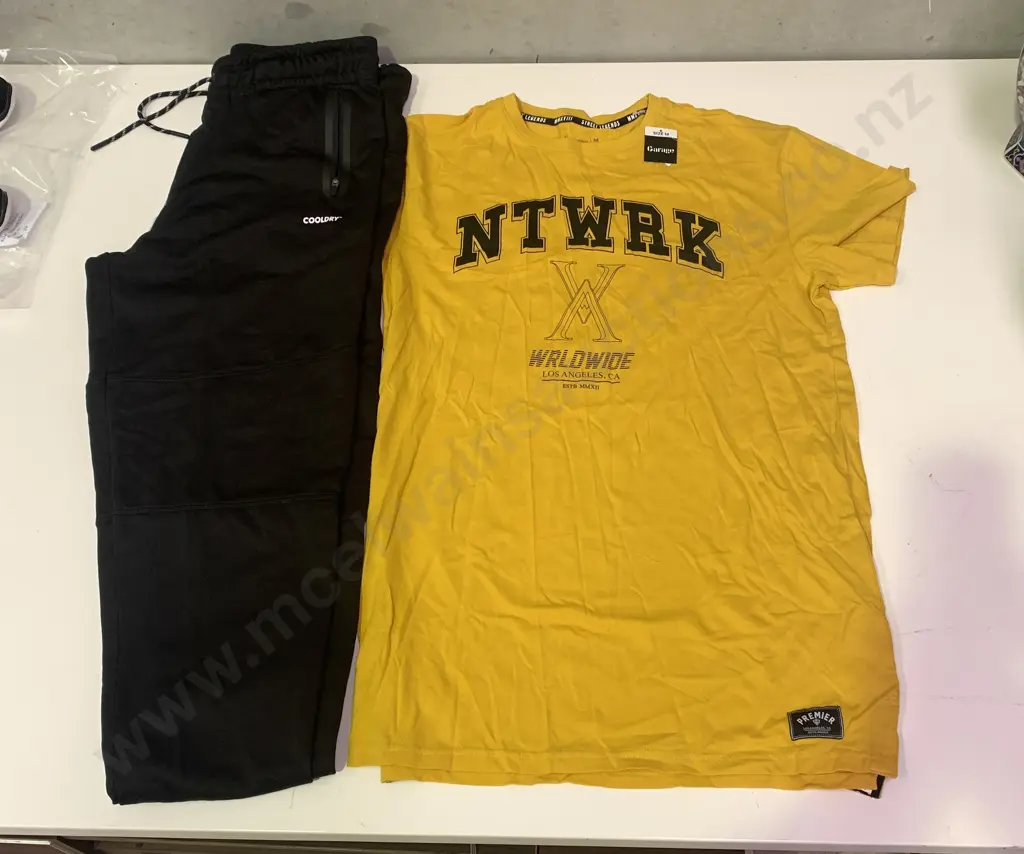 New Clothes - Pair of Active Intent Cool Dry Track Pants and Garage T-Shirt - Yellow Image 1++