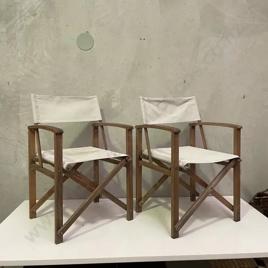 Pair of Folding Outdoor Wooden Directors Chairs with canvas seat and back