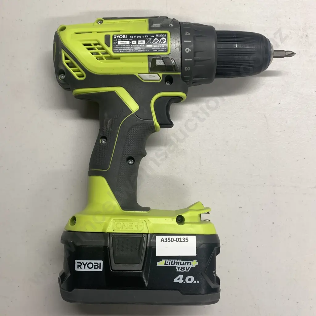 Ryobi 18V Drill Driver with Battery - Model R18DD3 Image 1++
