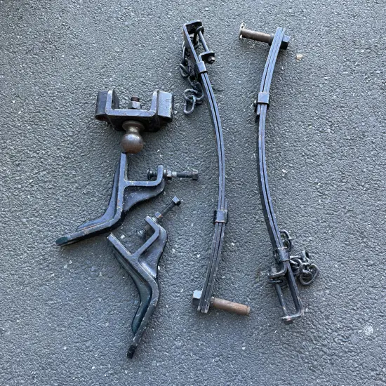 Assorted Cast Iron Caravan/Car attachments including sway bars, tow ball, clamps etc
