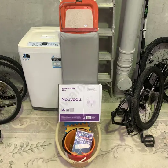 Laundry Basket, Ironing Board, Boxed as new fan etc
