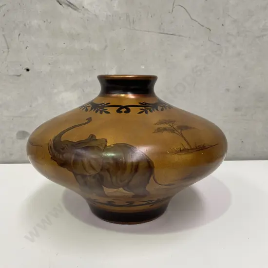 Handpainted Italian Ceramic Vase With Elephant Decoration, H22 Dia31 cm