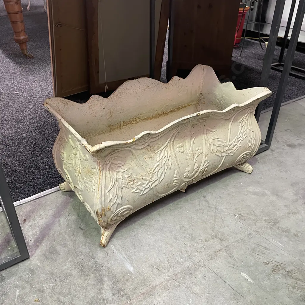 Cast Iron Ornate Footed Trough Planter, Antique Cream Colour, H32 W62 D32cm, 28Kg Image 1++