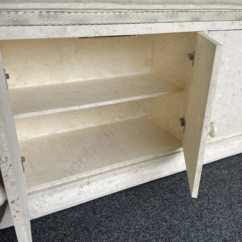 Stunning Solid Slate/Marble/Timber Sideboard. Antique Cream Colour. Four Door, internal shelves. H87 W190 D49cm Image 1++