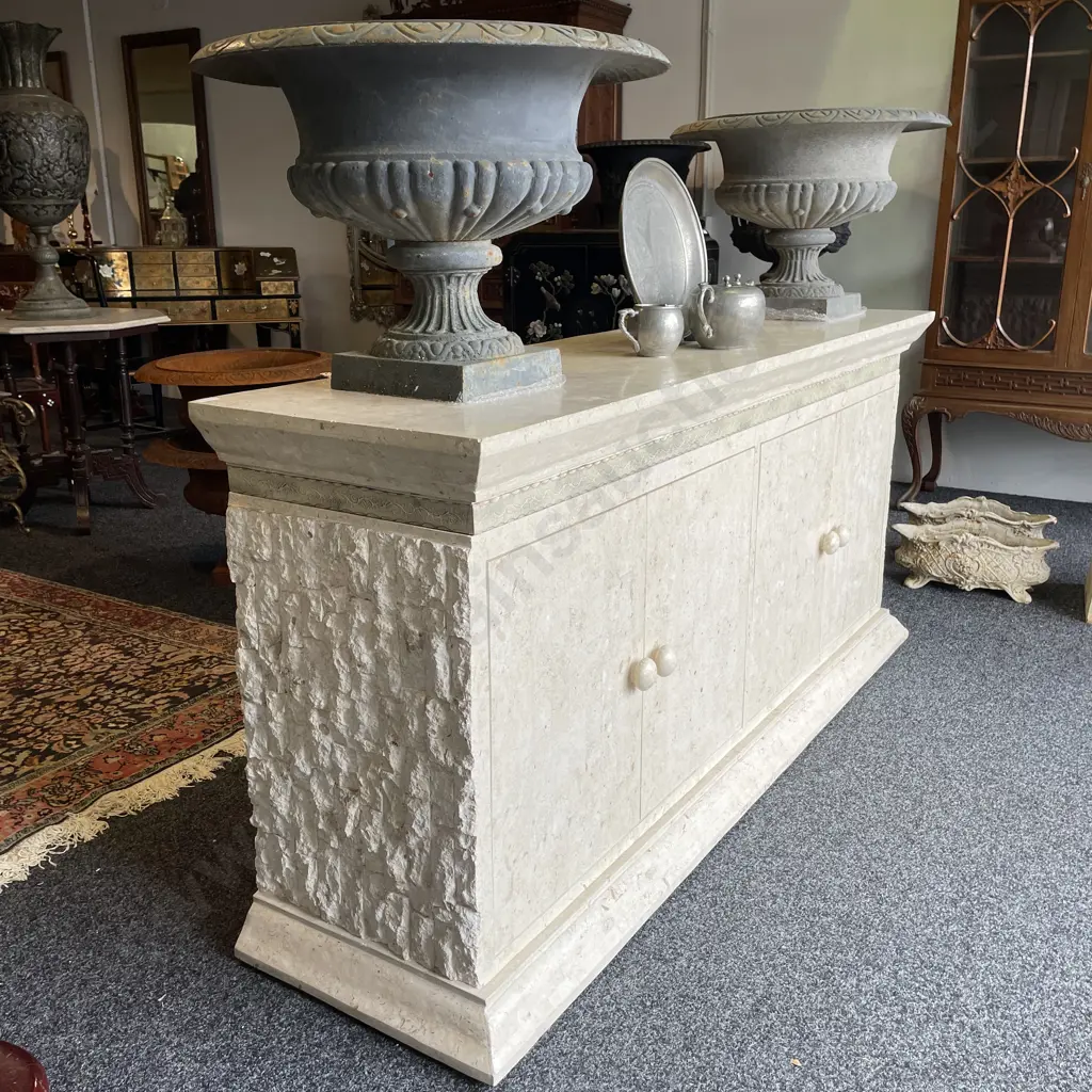 Stunning Solid Slate/Marble/Timber Sideboard. Antique Cream Colour. Four Door, internal shelves. H87 W190 D49cm Image 1++