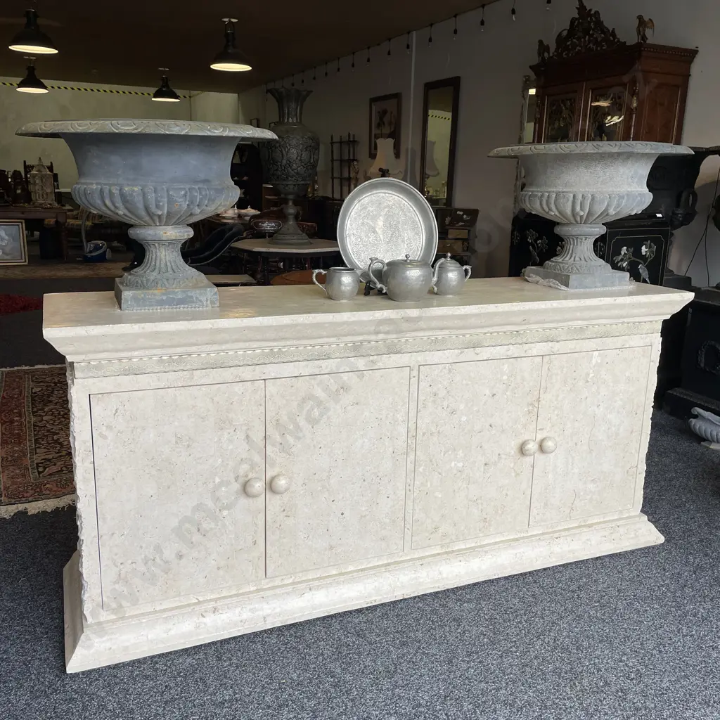 Stunning Solid Slate/Marble/Timber Sideboard. Antique Cream Colour. Four Door, internal shelves. H87 W190 D49cm Image 1++