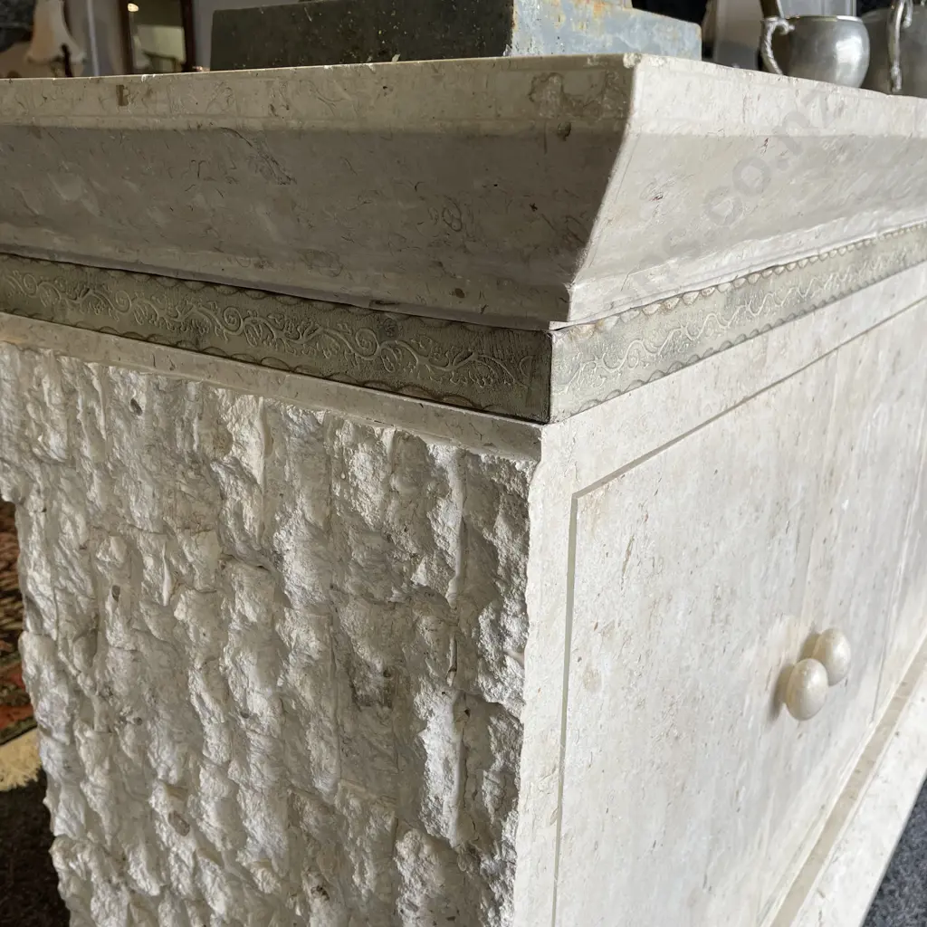 Stunning Solid Slate/Marble/Timber Sideboard. Antique Cream Colour. Four Door, internal shelves. H87 W190 D49cm Image 1++