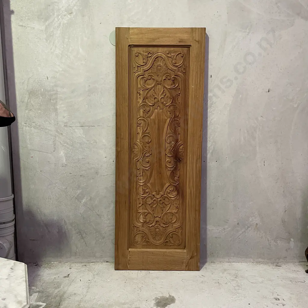 Vintage Solid Carved Teak Panel/Door. Carved both sides. H2.1m W75cm D4cm Image 1++