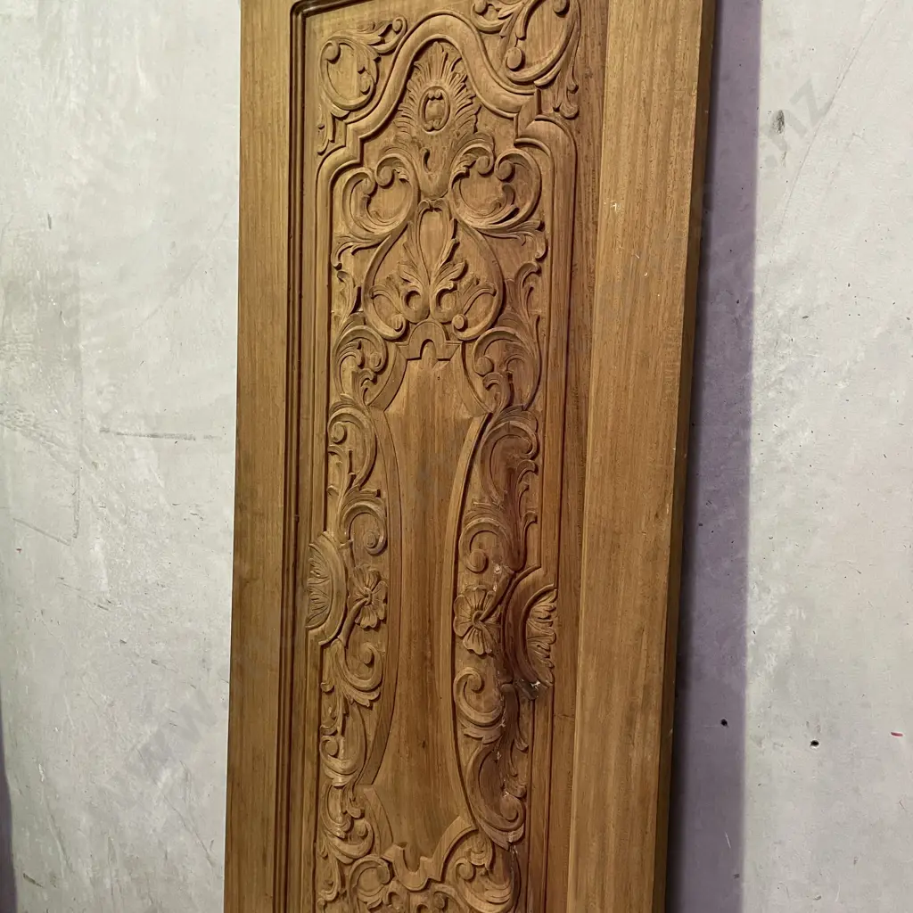 Vintage Solid Carved Teak Panel/Door. Carved both sides. H2.1m W75cm D4cm Image 1++